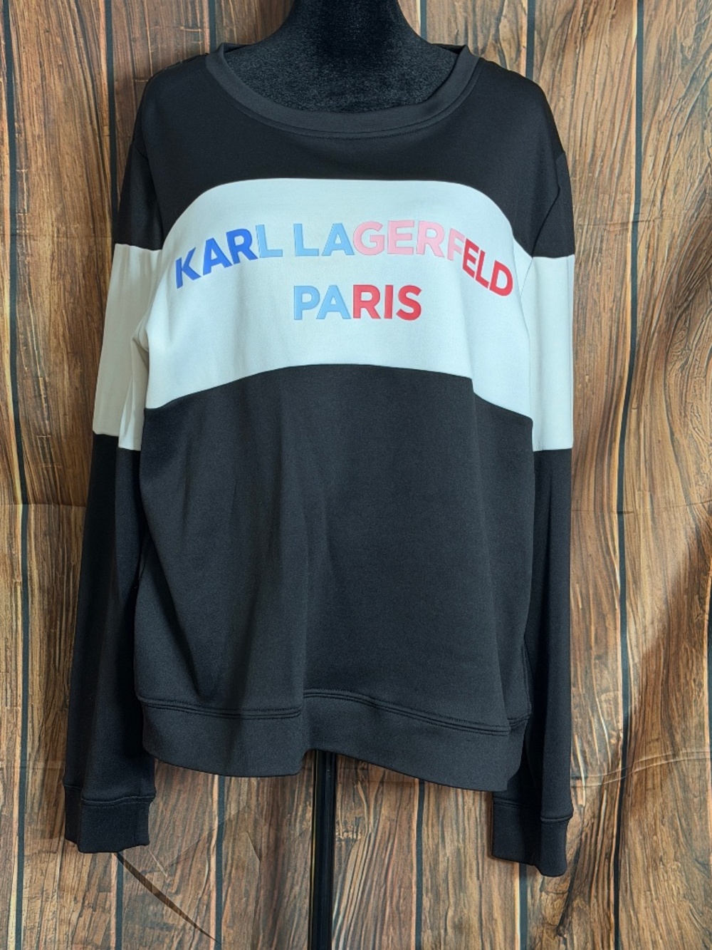 Karl Lagerfeld Paris Sweatshirt Womens M Black White Colorblock Rainbow Logo
